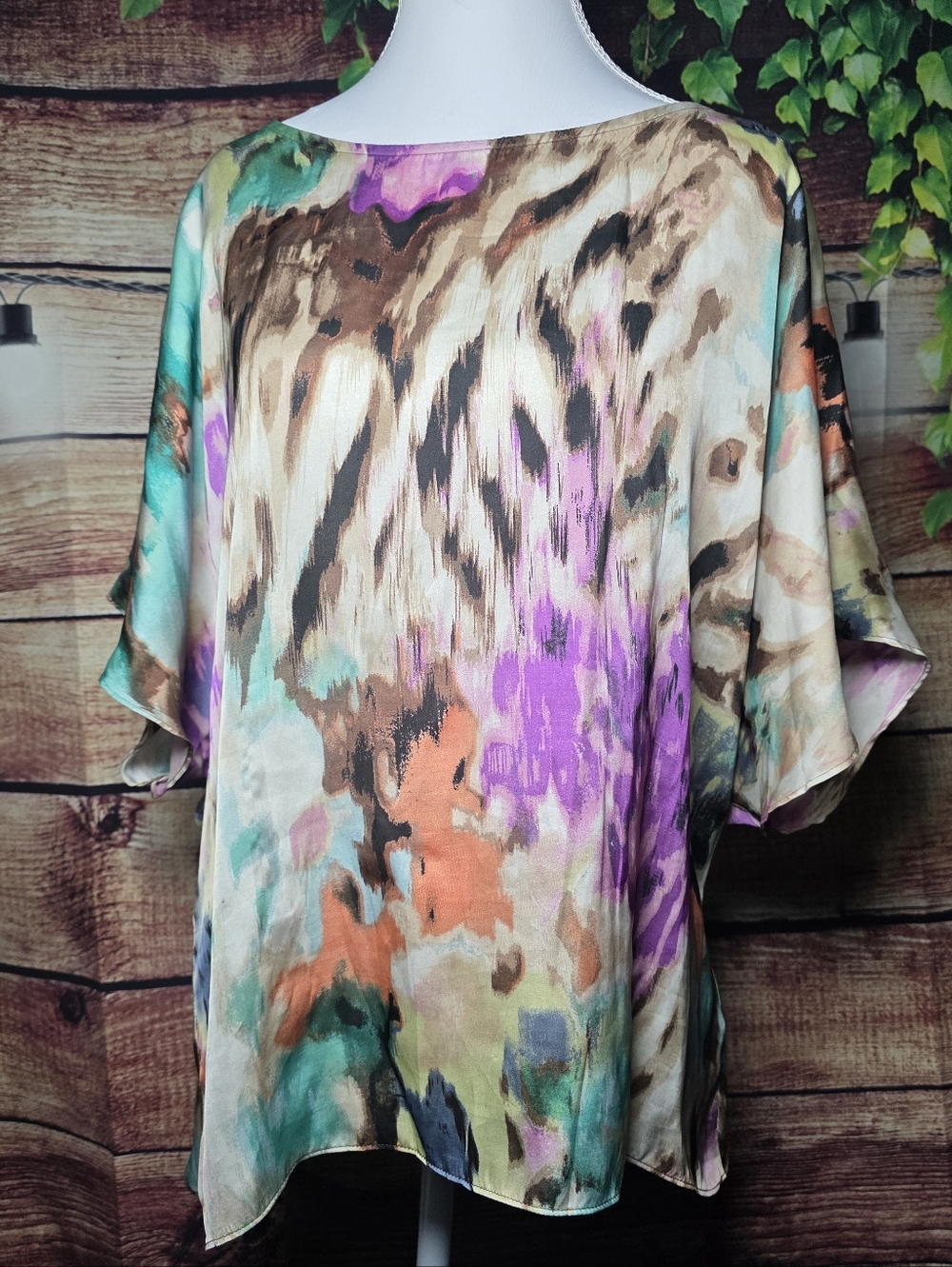 Abstract Multicolor Satin Blouse